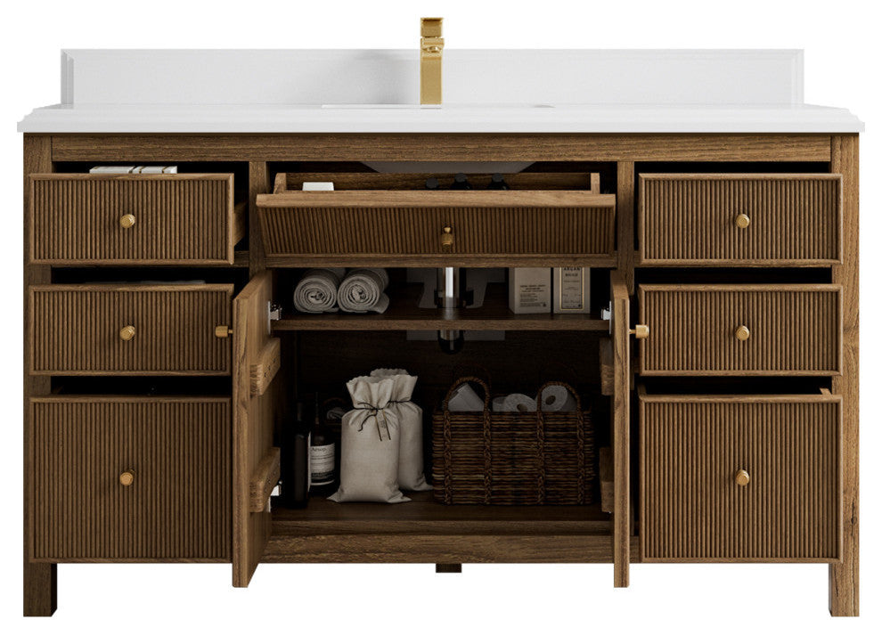 Sonoma Teak 60 Single Bathroom Vanity in Dark Natural with 1.5" White Quartz
