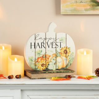9.75"L "Happy Harvest" Pumpkin Table Sign