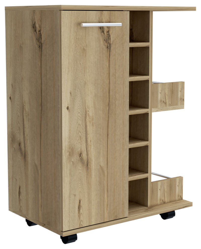 DEPOT E-SHOP Magda Bar Cart with 2 Shelves, Light Oak