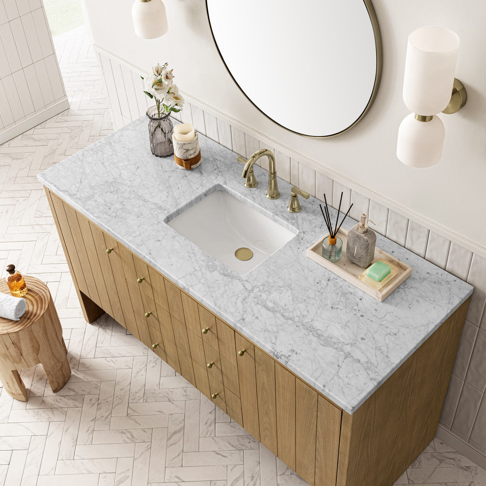 Hudson 60" Single Vanity, Light Natural Oak,  Carrara Marble Top