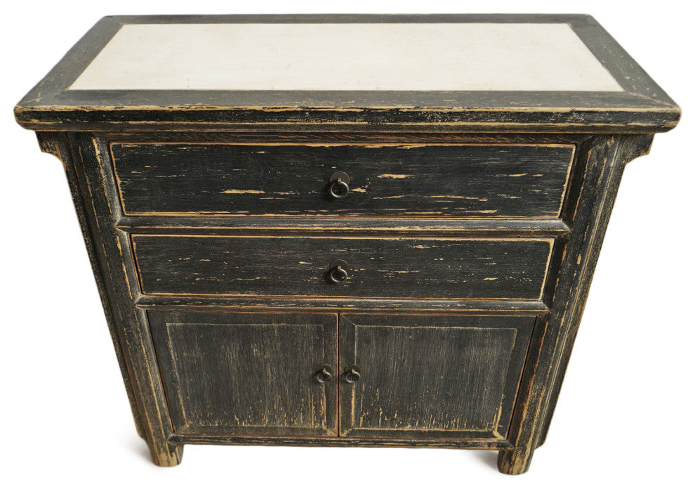 Marble Top Black Rustic Nightstand