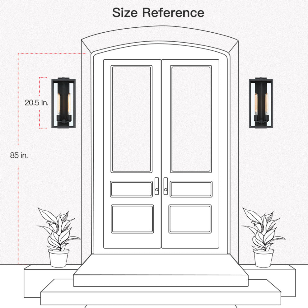 2-Light 20.5"H Modern Black Outdoor Lantern Wall Sconce