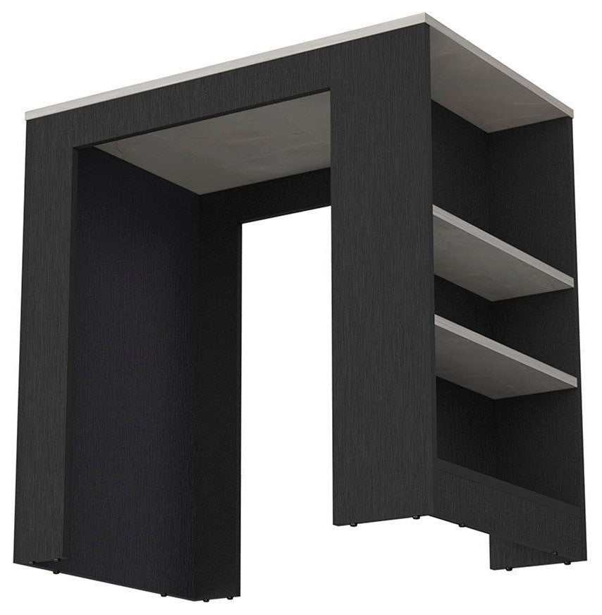 Harlan Kitchen Island With 3 Side Shelves, Black/Ibiza Marble