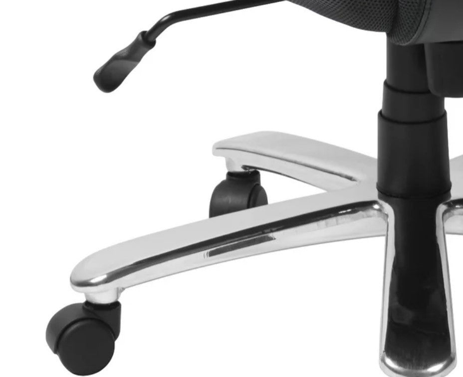 Contemporary Office Chair, Comfortable Faux Leather Seat & Padded Arms, Black