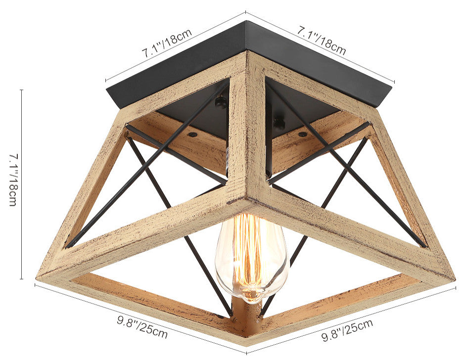 Farmhouse Rustic 1-Light Geometric Flush Mount, Brown