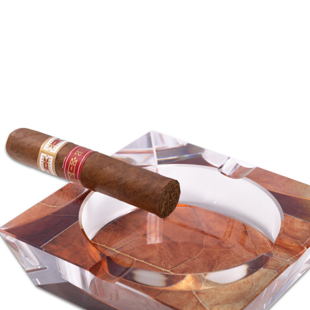 Tobacco Leaf Design Crystal Ashtray, 4 Cigar Rests