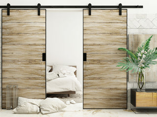 Sliding Barn Door Hardware for Double Door, Straight Design, 16'
