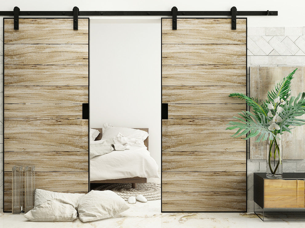 Sliding Barn Door Hardware for Double Door, Straight Design, 16'