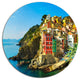 Riomaggiore Village Rocky Beach, Seashore Round Metal Wall Art, 36"
