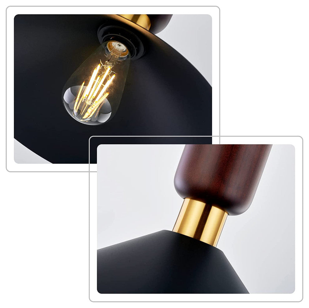 Vintage Wood Pendant Lighting Fixture Black Hanging Lamp for Kitchen