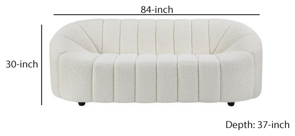 Benzara BM262233 Sofa With Textured Fabric and Vertical Channel Tufting, White