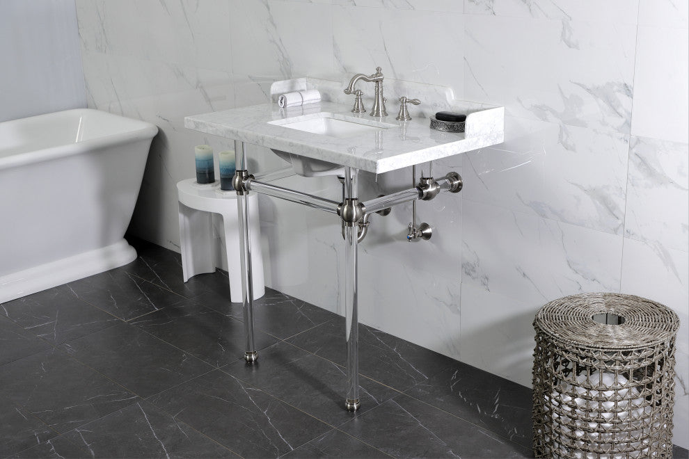 Kingston Brass LMS36MASQ8 36" Carrara Marble Console Sink, Acrylic Legs
