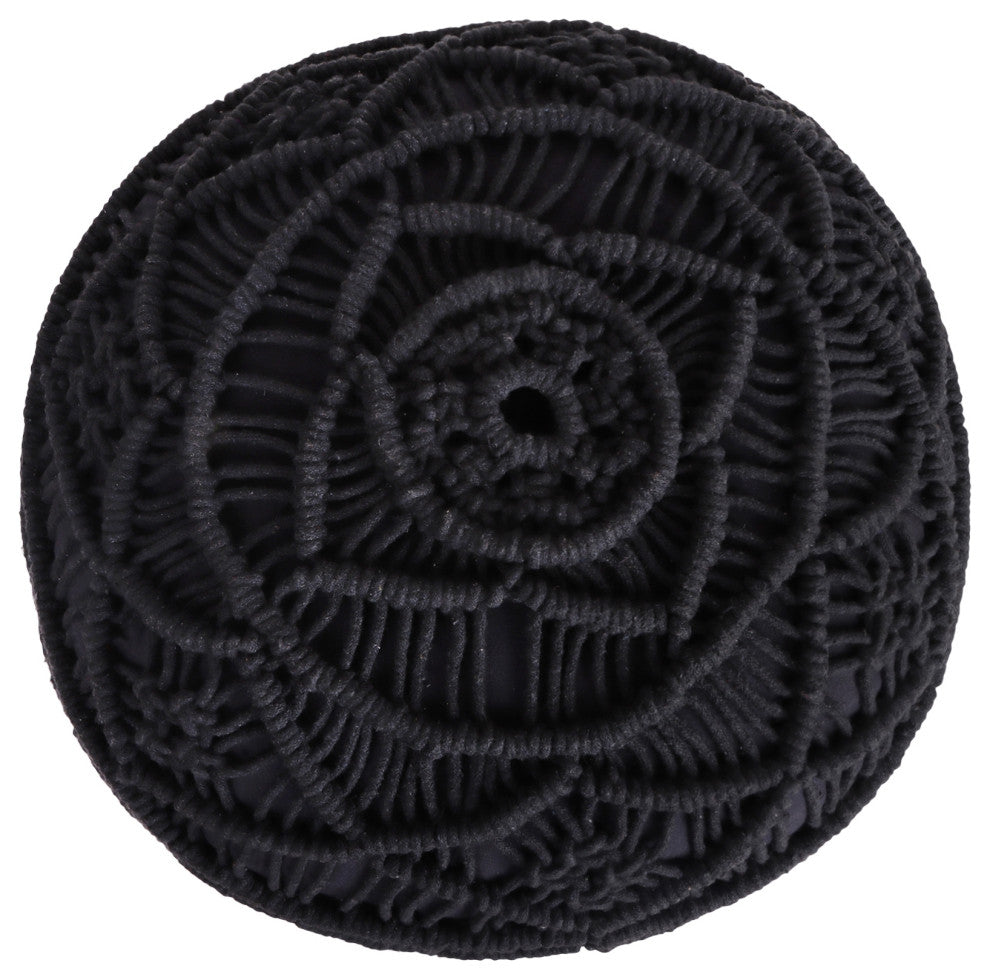 Loft Lyfe Sariya Ottoman, Hand Knitted, Cotton Yarn, Black