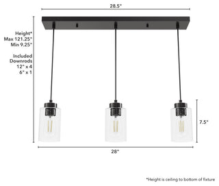 Hartland Noble Bronze With Seeded Glass 3 Light Cluster Ceiling