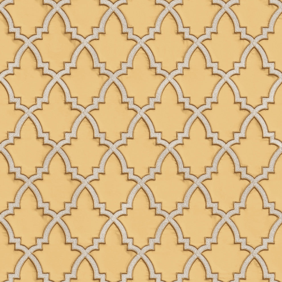 Geometric Textured Wallpaper, Trellis Pattern, Beige Ocher Yellow, Sample