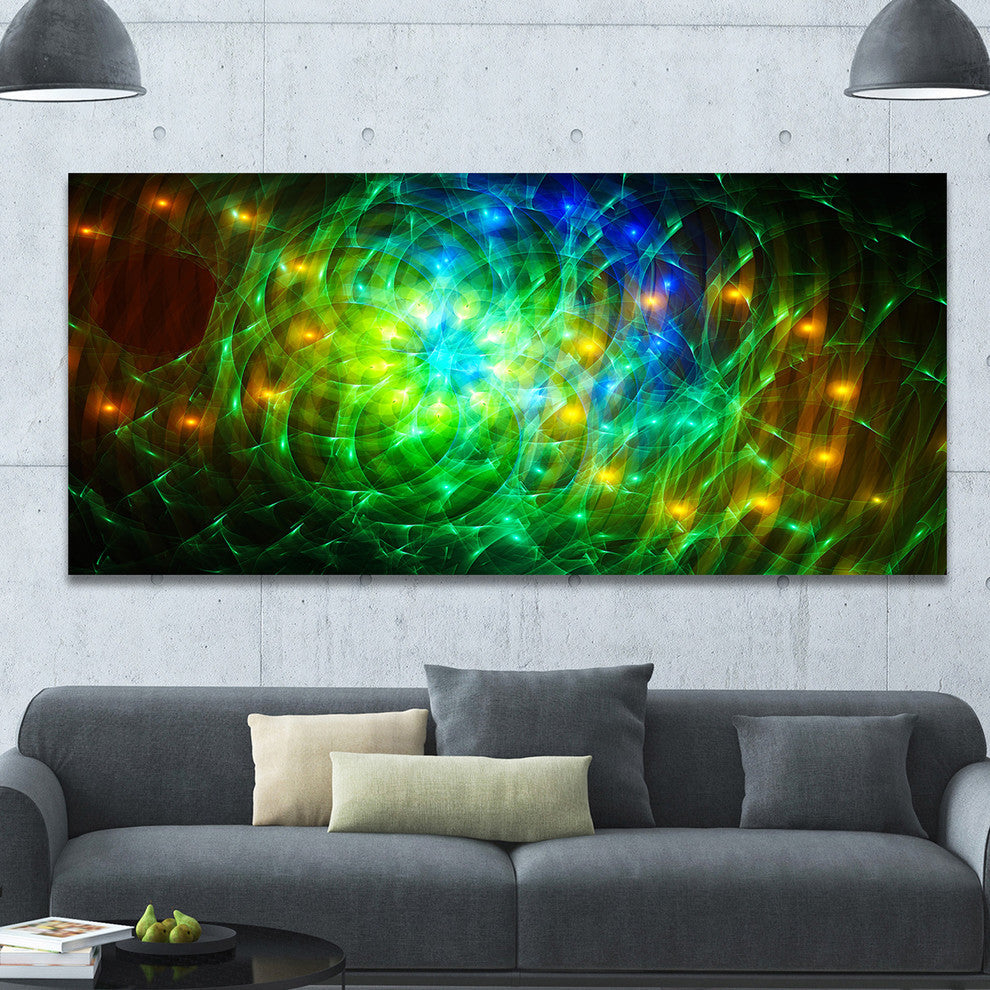 Green Fractal Symphony of Colors, Oversized Abstract Canvas Art Print, 60x28