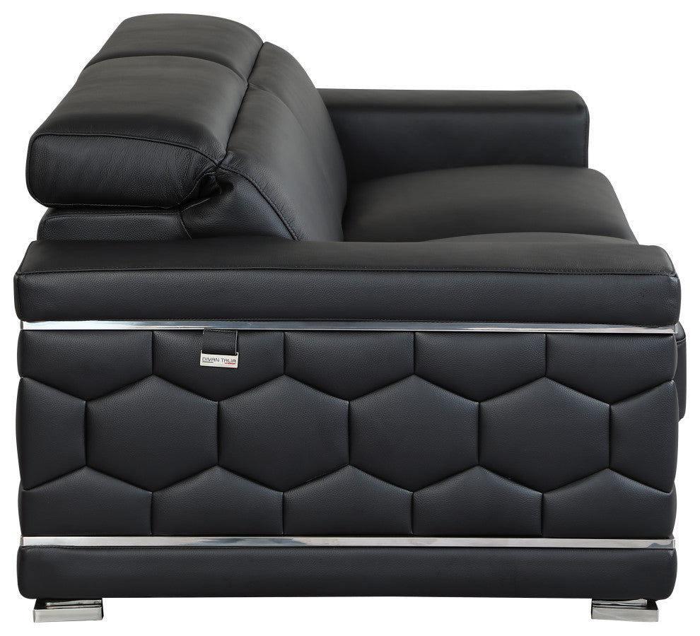 Rome Contemporary Genuine Italian Leather Sofa Black
