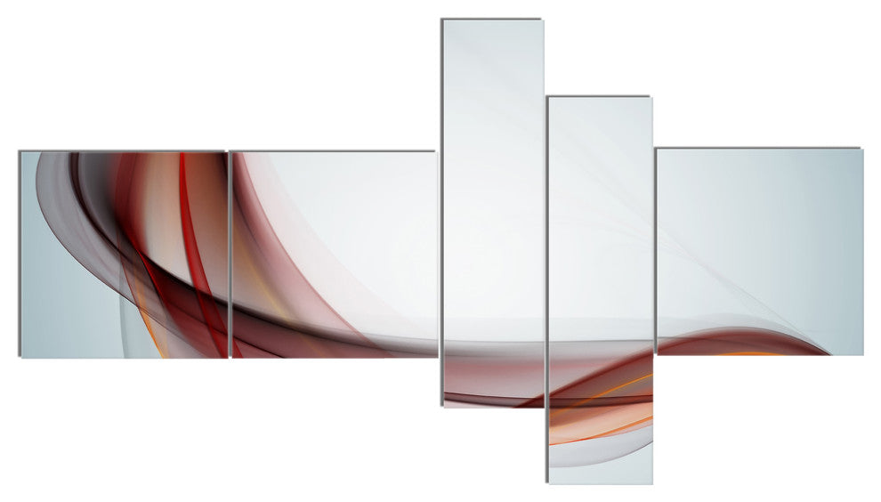 Abstract Brown Upward Waves, Large abstract art, 60"x32", 5 panels