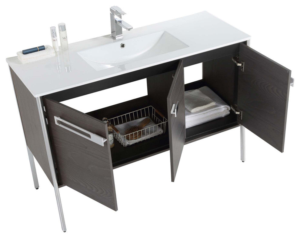 Oakville Bath Vanity, Ceramic Sink, Black Coal Oak, 48 Inch, Chrome Hardware