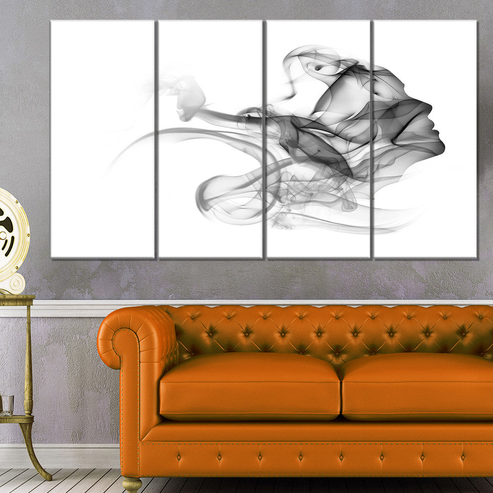 Woman and Smoke Double Exposure, Portrait Canvas Art Print, 48"x28", 4 Panels
