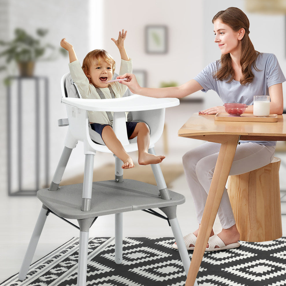 Babyjoy 4 in 1 Baby High Chair Convertible Toddler Table Chair Set w/PU Cushion