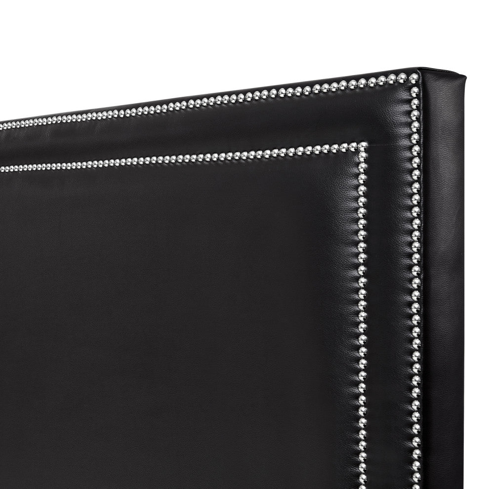 Giovanna Nailhead Trim Platform Bed, Black Leather Pu, King