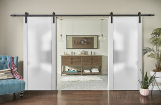 Glass Double Barn Doors 48 x 80 | Planum 4114 White Silk | 13FT Rails