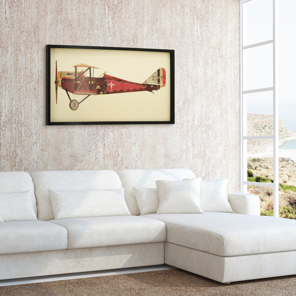 Antique Biplane Dimensional Collage Framed Wall Art Under Glass by Alex Zeng