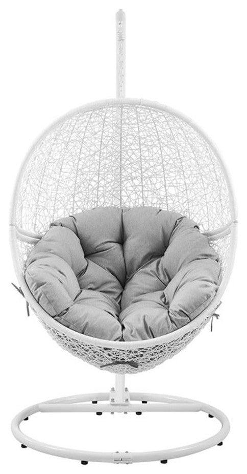 Modway Encase Outdoor Synthetic Rattan Swing Chair in White and Gray