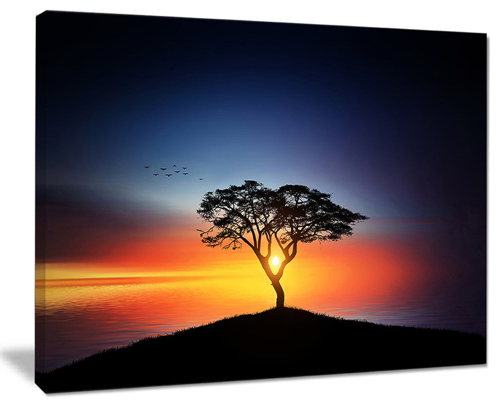 "Beautiful Sunset Over Lonely Tree" Extra Large Wall Art Landscape, 40"x30"