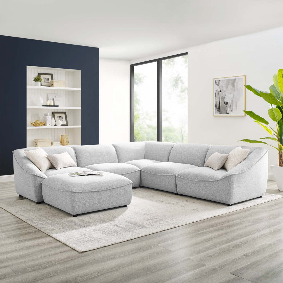 Sectional Sofa Set, Fabric, Gray, Modern, Living Lounge Hotel Hospitality