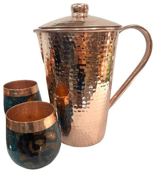 Set of 1 Copper Pitcher & 2 Marbled Tumblers