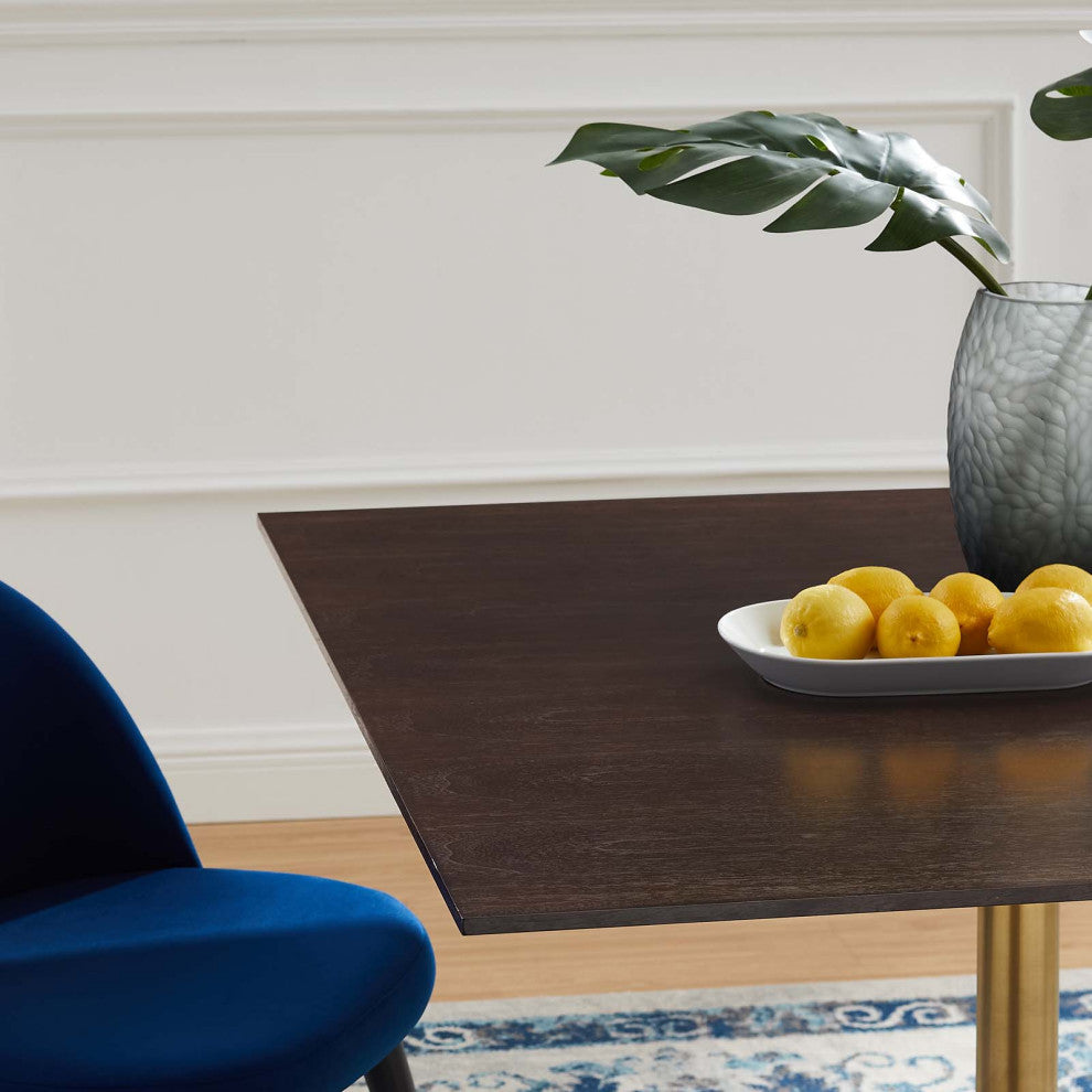 Dining Table, Square, Wood, Gold Dark Brown Brown Walnut, Cafe Bistro Restaurant
