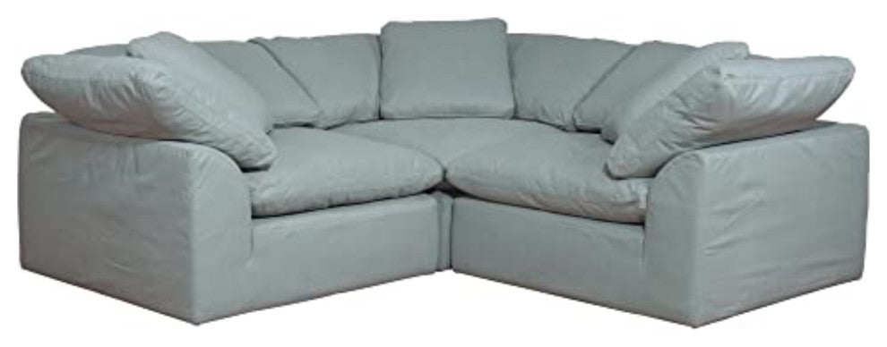 3-Piece Slip-Covered L-Shape Sectional Sofa, Ocean Blue
