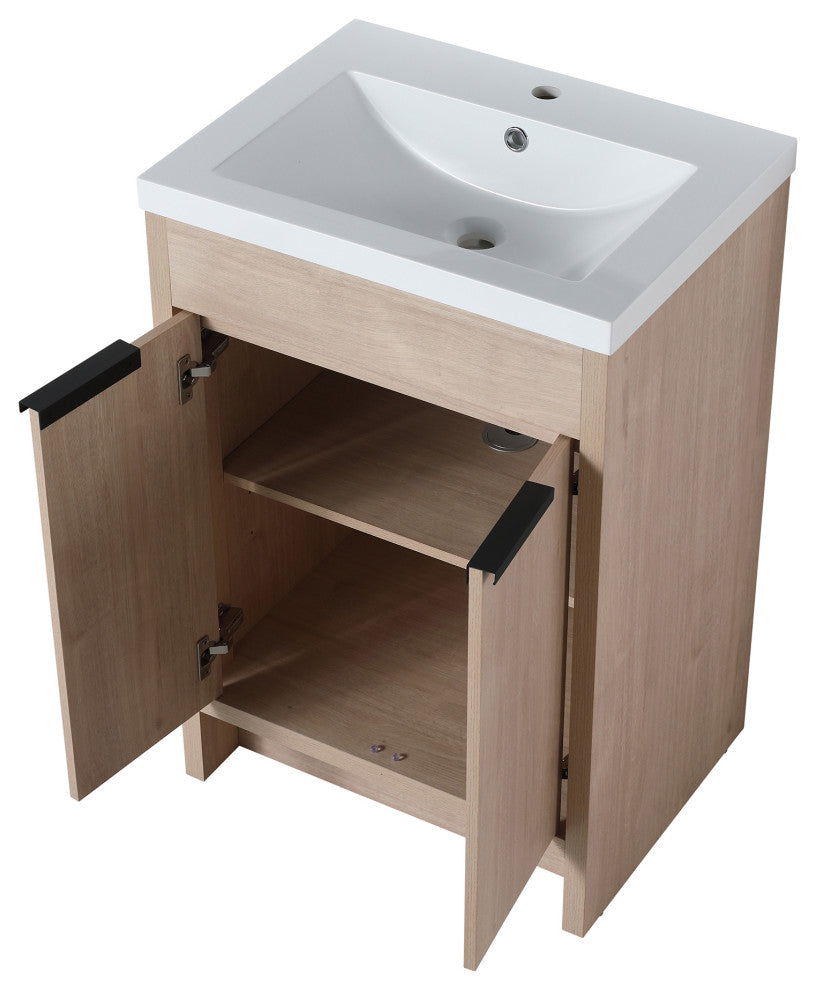 24 Inch Plywood Freestanding Bathroom Vanity With White Resin Sink and Doors