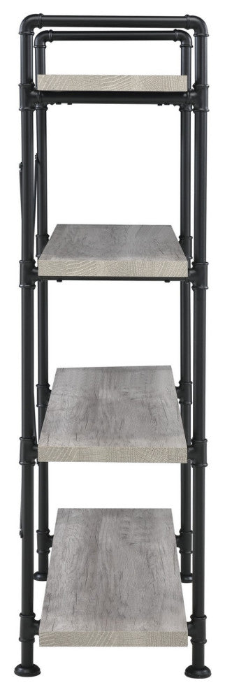 Benzara BM233213 56" 4 Tier Metal and Wooden Bookcase, Black and Gray