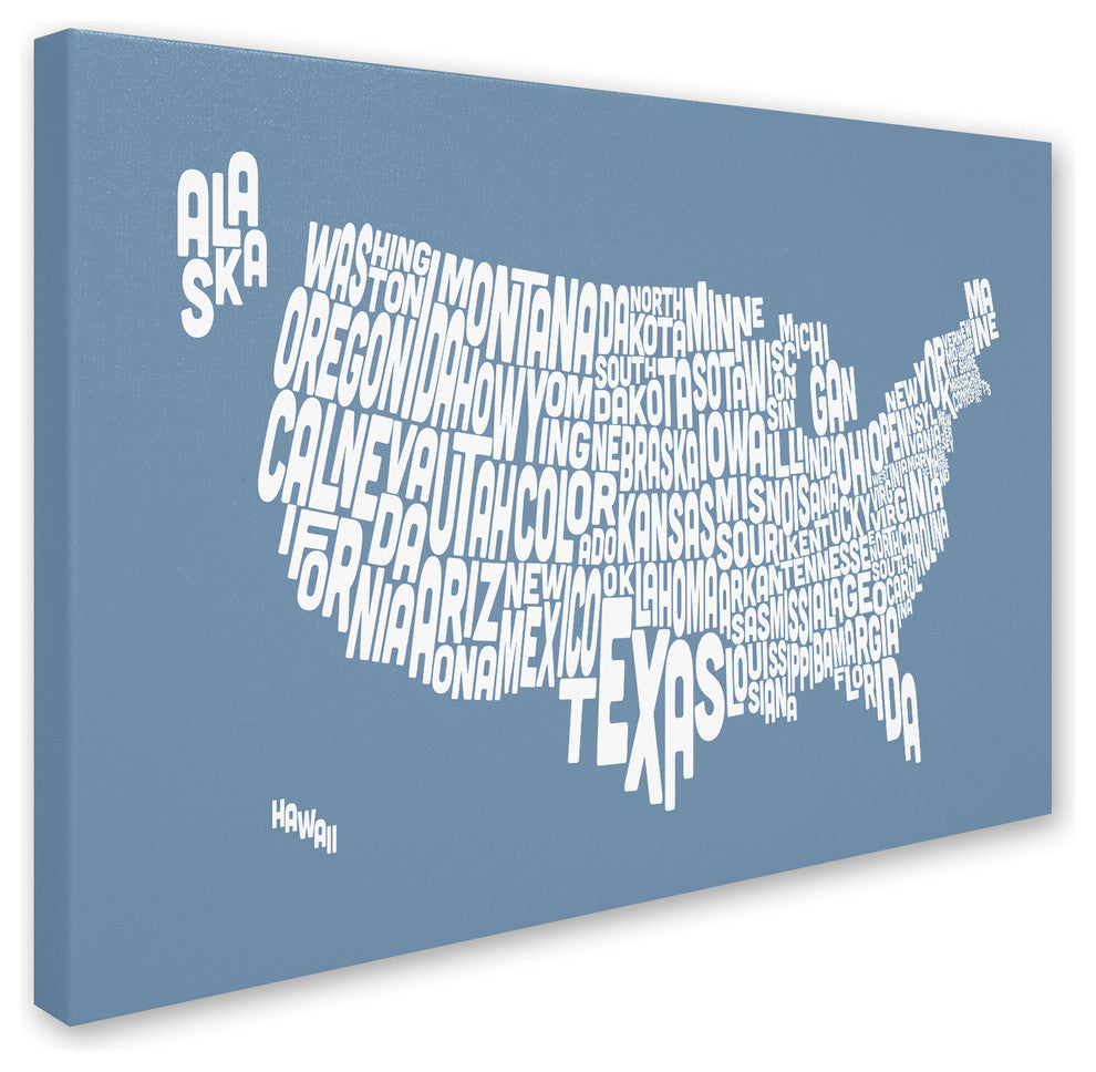 ''USA States Text Map - Steel'' Canvas Art by Michael Tompsett