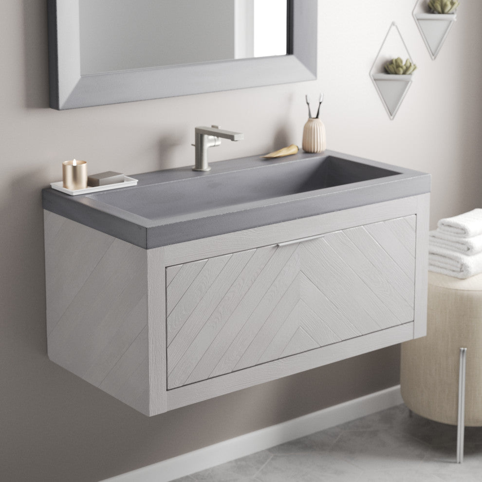 Vintner's Floating Bathroom Vanity with Drawer, Grigio