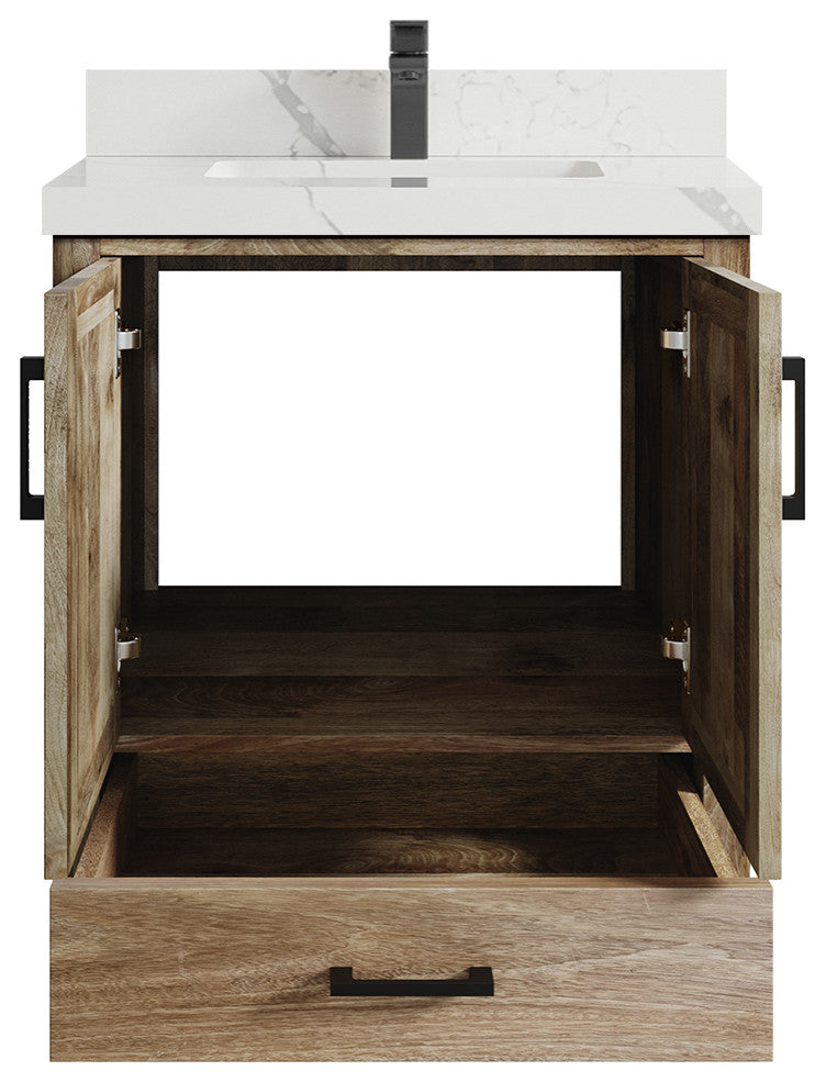 Malibu Mango 30 Single Sink Bath Vanity in Natural 2" Calacatta Laza