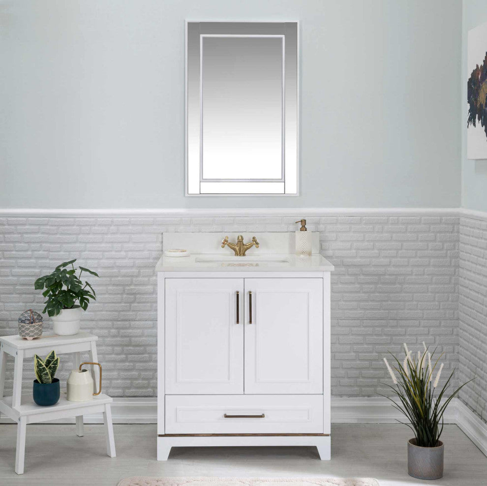 Albia Collection 30" Bathroom Vanity With Sink, Mirror, Countertop, White