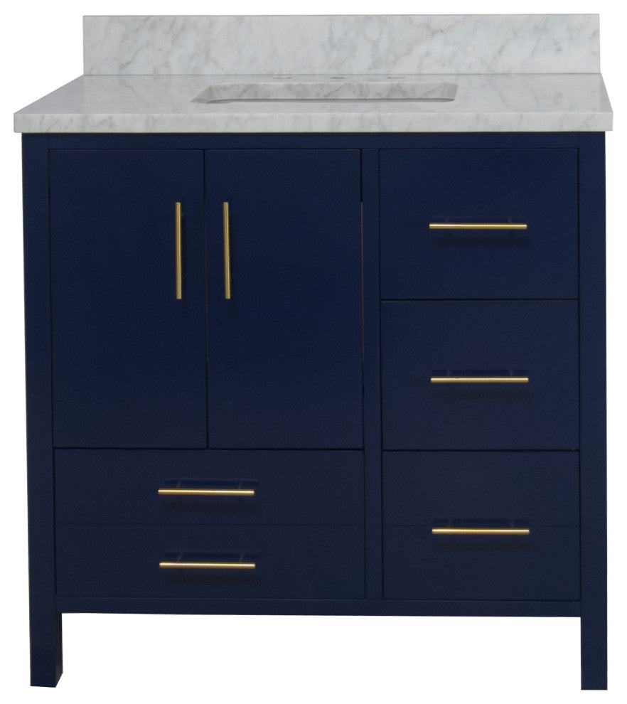 California 36" Bathroom Vanity, Royal Blue, Carrara Marble