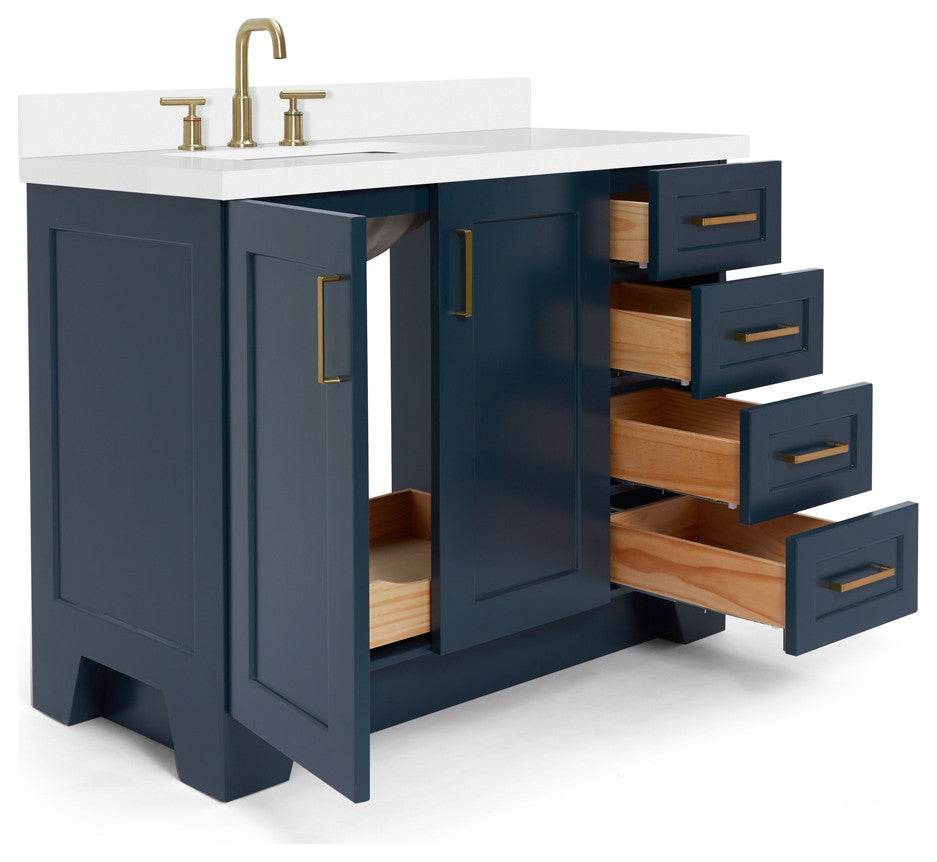 ARIEL Taylor 43" Left Offset Rectangle Sink Midnight Blue Vanity Quartz Top