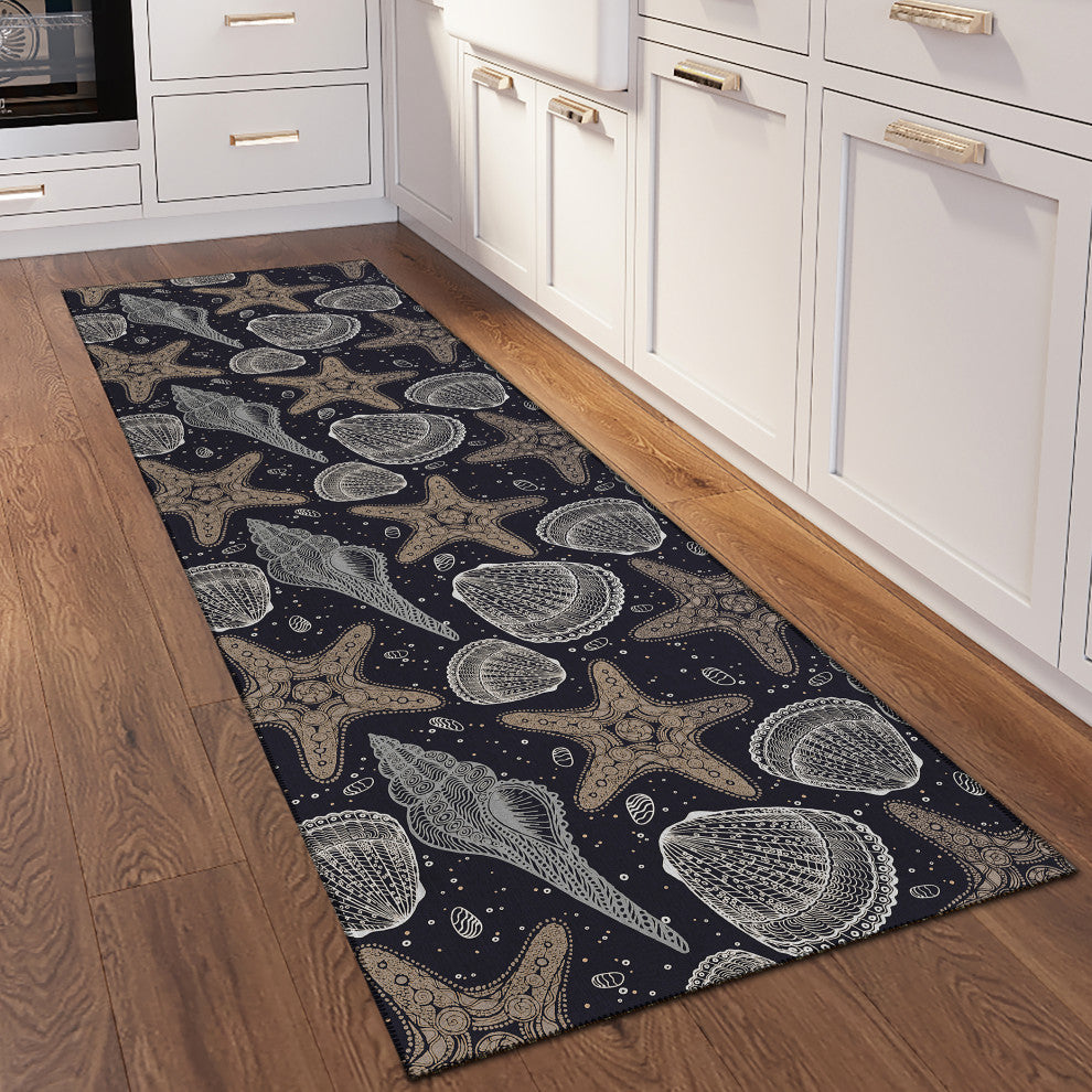 Indoor/Outdoor Seabreeze SZ4 Black Machine Washable 2'3" x 7'6" Runner Rug