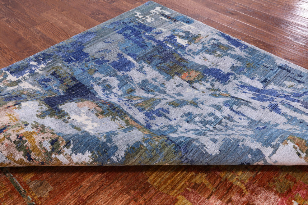Hand Knotted Wool and Silk Modern Rug 9' 1" X 12' 4" Q7243