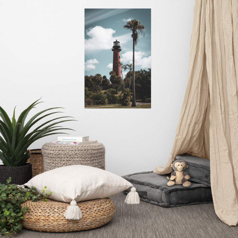 Jupiter Lighthouse Colorized Coastal Landscape Photo Unframed Wall Art Print, 24" X 36"