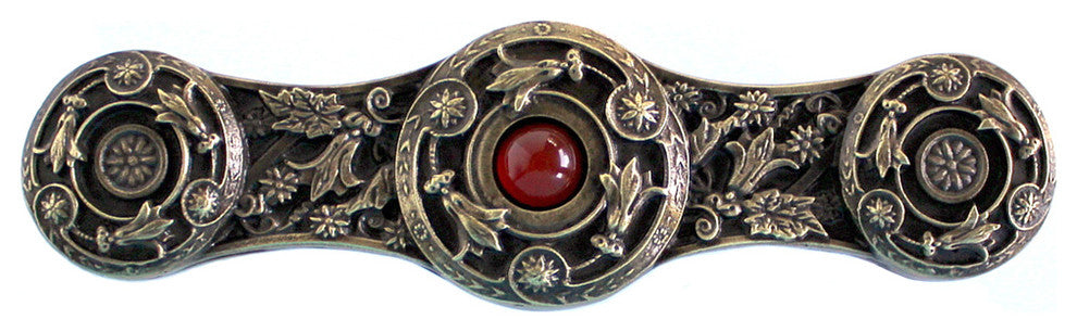 Jeweled Lily Pull Antique Brass, Blue Sodalite Natural Stone, Antique Brass, Red