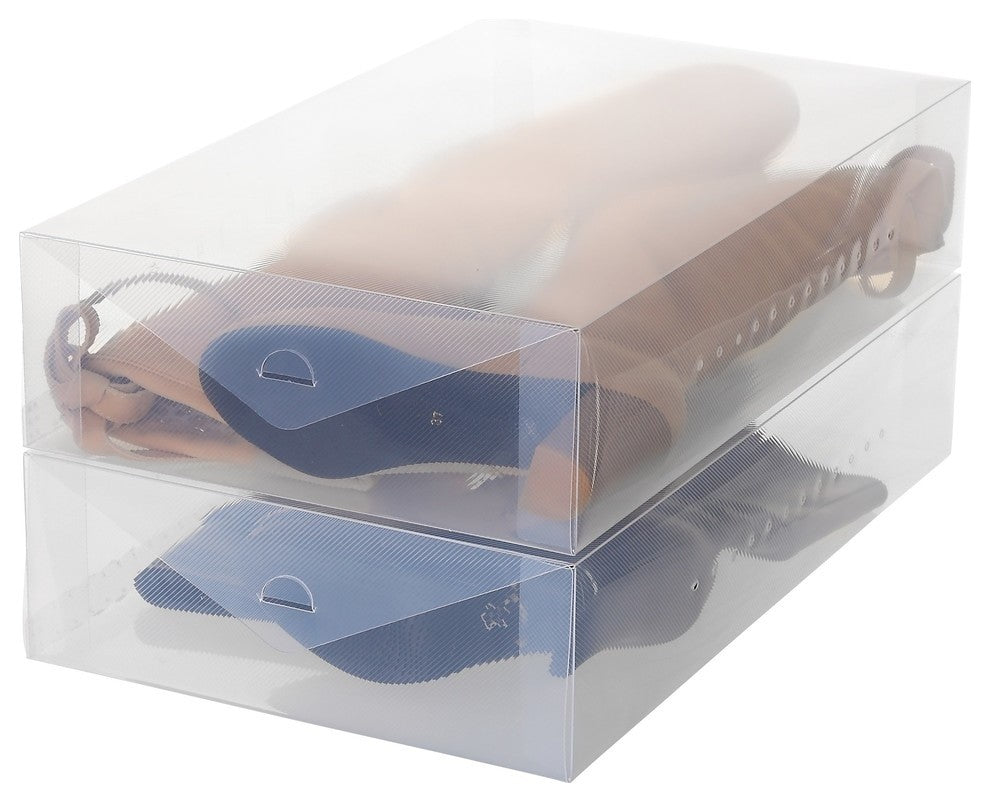 Plastic Boot BoxShoe Storage Foldable Clear Container, Set of 2
