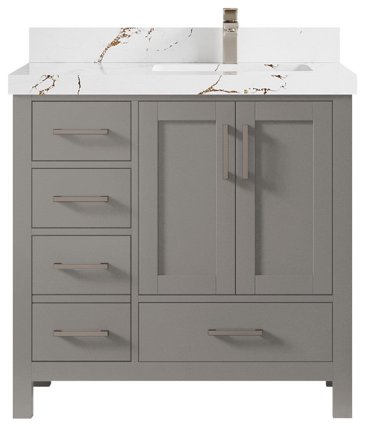 Malibu 36 Right Offset Bath Vanity in Elephant Skin Gray 2" Viola Brown