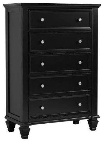 Wood Chest with 5 Drawers, Black