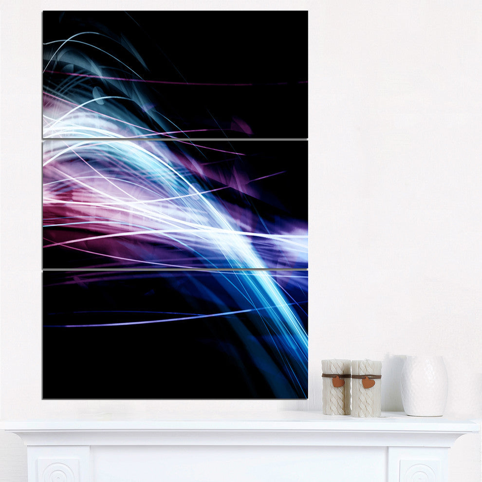 "Purple Blue Lines in Black" Digital Metal Wall Art, 3 Panels, 28"x36"